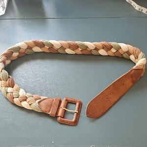 Braided Multicolor Belt for‎ Women. Leather, Cotton. Size Meduim Earthy Tones.